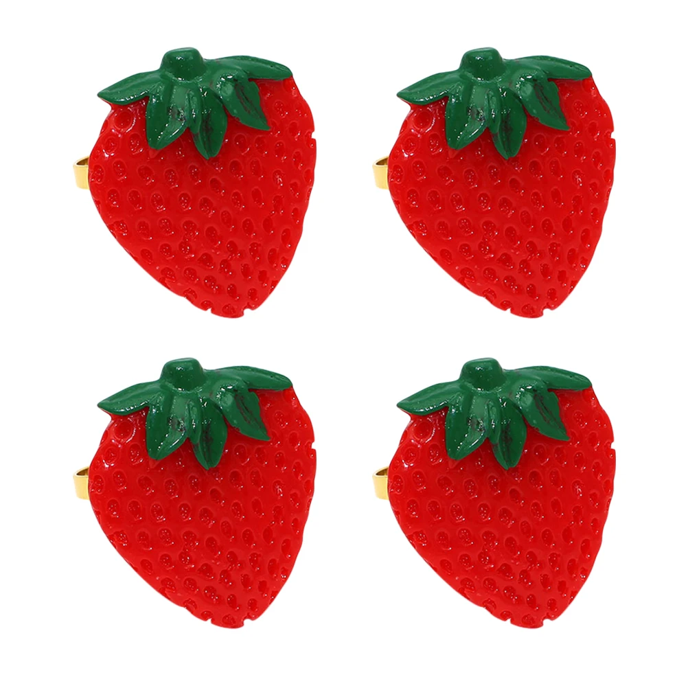 

4 Pcs Strawberry Napkin Ring Shaped Clasp Fruit Holder Decorative Buckle Kitchen Bar Accessories Alloy Home Party
