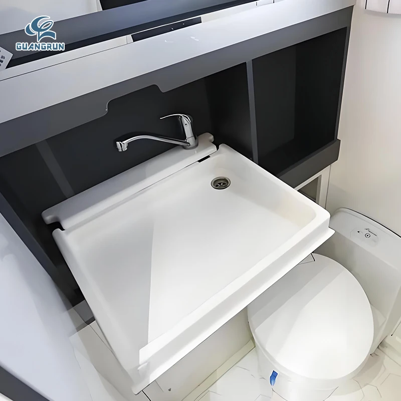 RVS Luxury Caravan Camper Traveling Trailer Acrylic Foldable Sink with Faucet and Mirror in Bathroom for Car Use Y441
