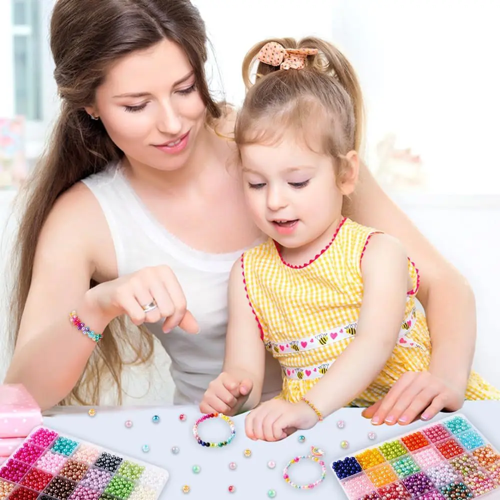 2400PCS 48 Compartments Pearl Jewelry 48 Colors 6 mm Pearl Bracelet Making Kit, 2 Boxes of Round Beads for Beginners