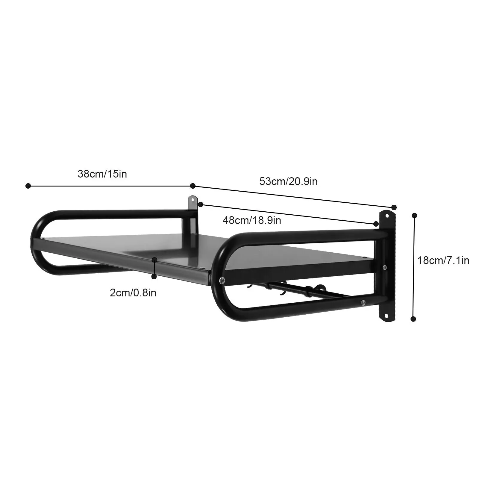 53cm Microwave Mount Stainless Steel Microwave Mount Wall Mount Shelf w/ 6 Hook