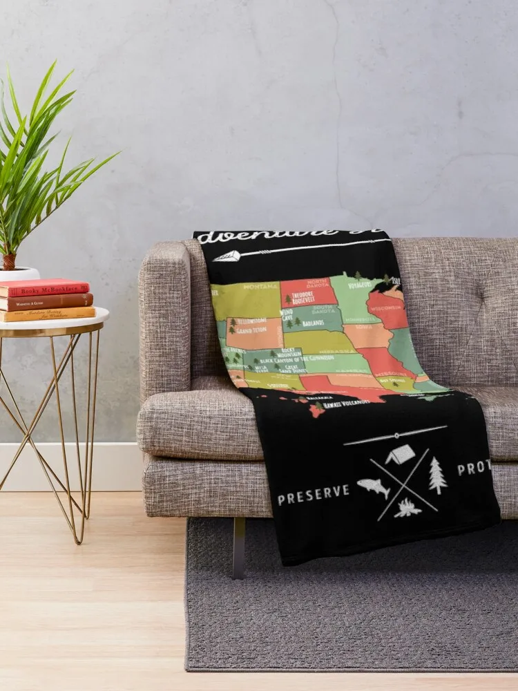 National Park Map Vintage T Shirt - All 59 National Parks Throw Blanket soft plush plaid