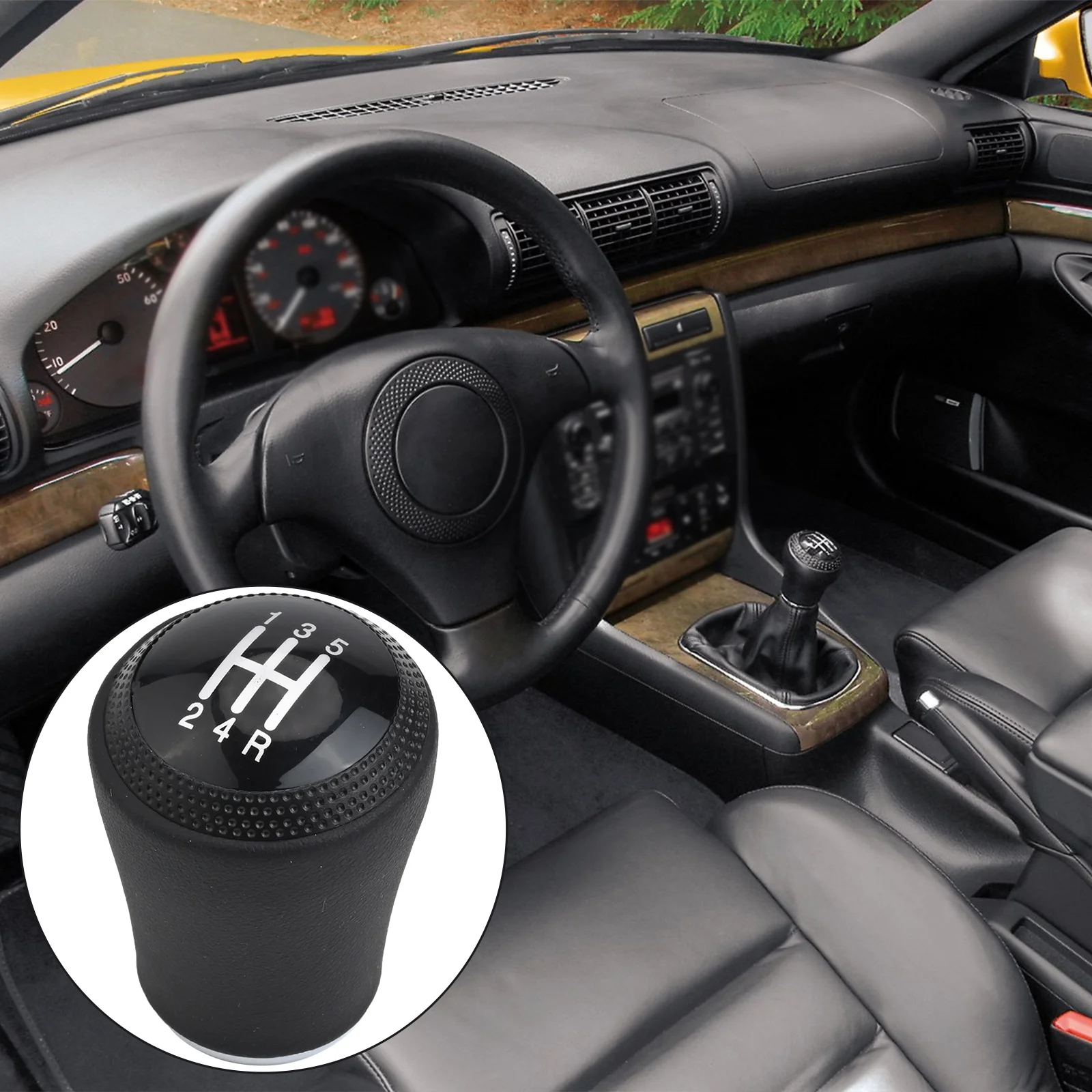 5 Speed Knob Black PU Leather 5 Speed Black Comfortable Driving Experience PU Leather Black Car Modification Driving Comfort