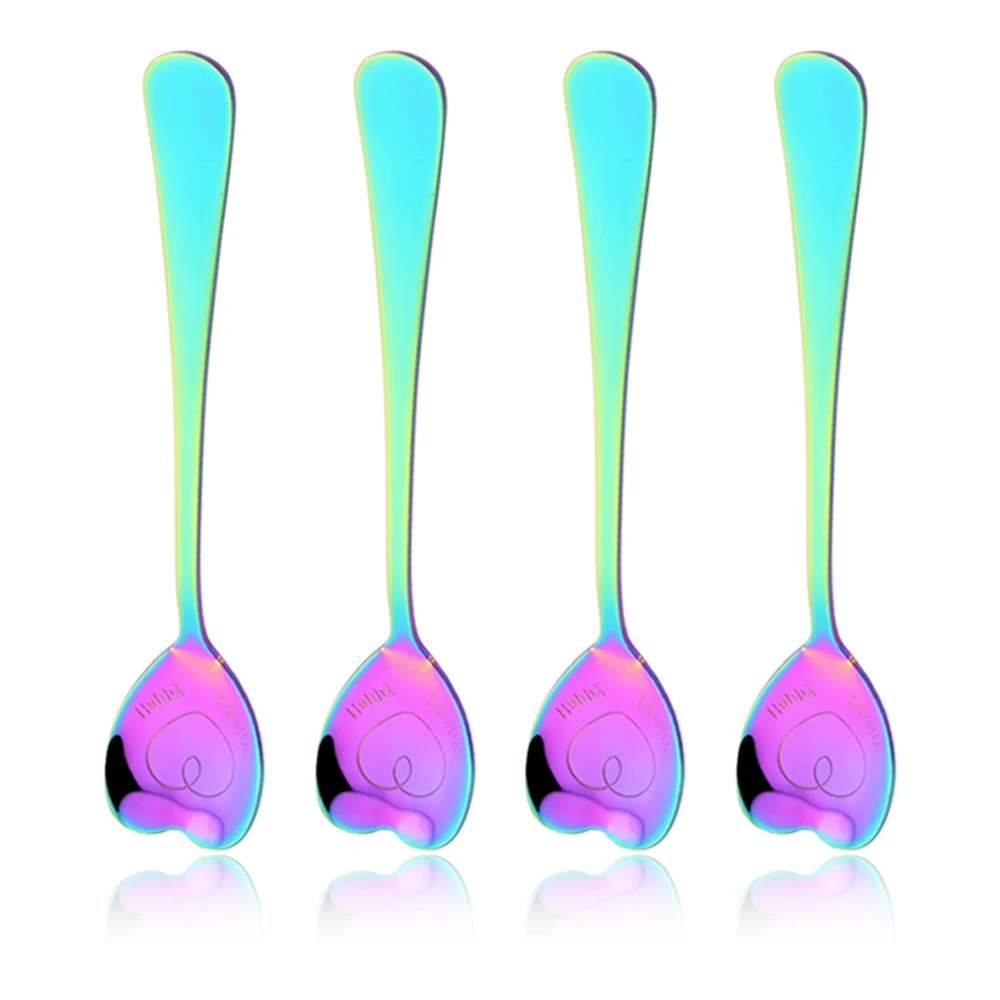 

Colorful 4Pcs Heart Shape Coffee Spoon Dessert Sugar Stirring Spoons Teaspoon Dinnerware Stainless Steel Kitchen Accessories