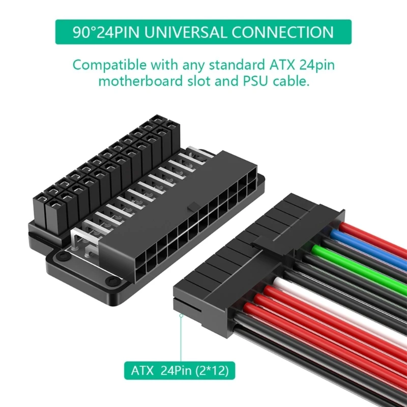 Conector alimentación 24 pines Adaptador 90 grados para instalación fácil constructores PC