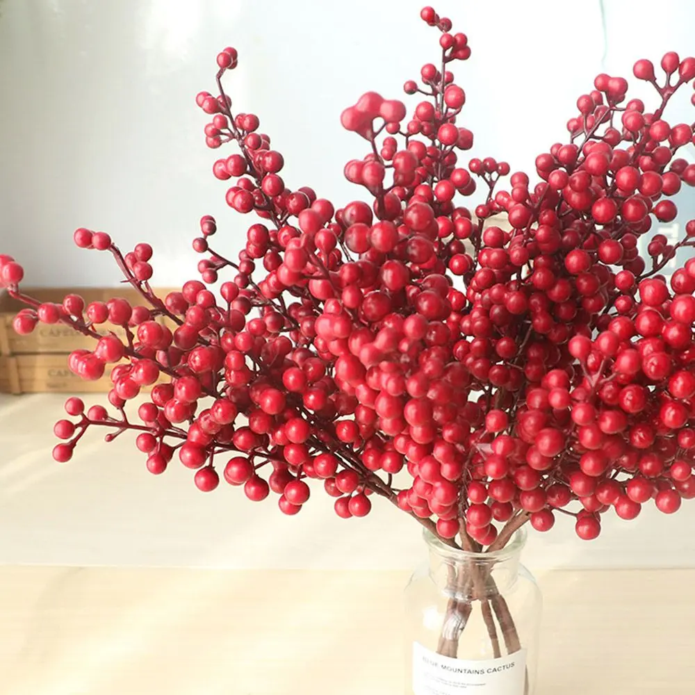 5 Heads Red Bean Branch Party Festive Tree New Year Artificial Flower Fake Flower Berry Christmas Decoration