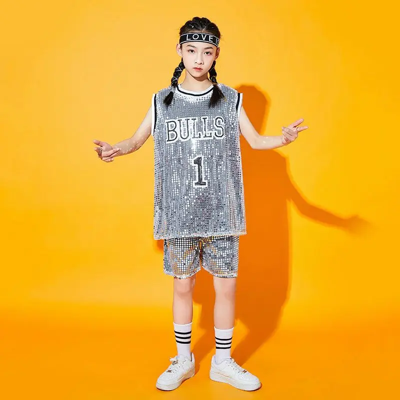 Child Stage Dance Wear Kid Hip-hop Hip Hop Jazz Dance Costume Sequin Latin Modern Dress Clothing Girl Cheerleading Uniform