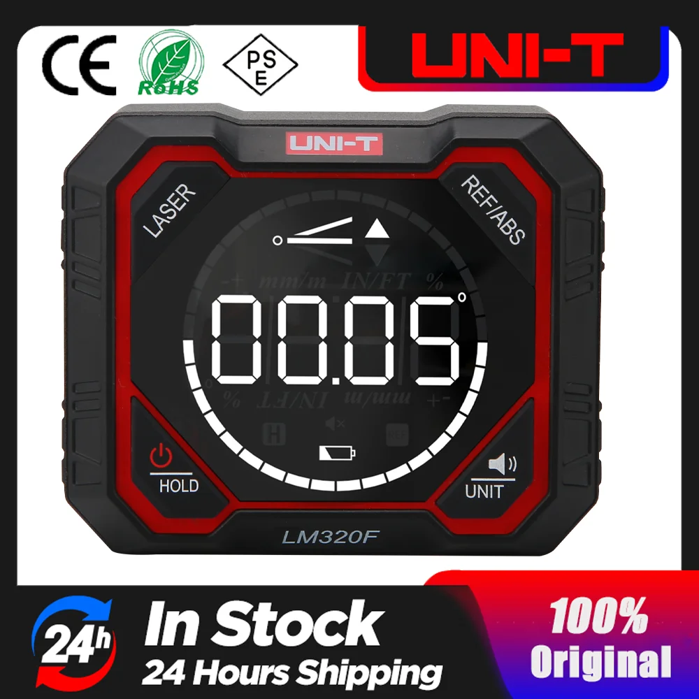 

UNI-T LM320 Inclinometer Digital Angel Meter 4*90° with Relative Absolute Angle Measurement % MM/M IN/FT Magnetic Inclinometer