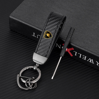 Carbon fiber Leather Car Keychain Pendant Men Keyrings Key Ring For Lamborghini LP570 LP610 Urus LP700 LP770 Gallardo Aventador