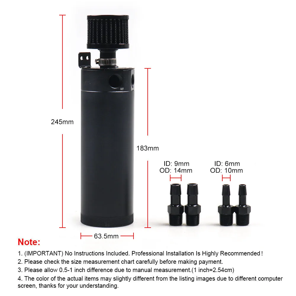Universal Billet Aluminum Baffled 2-port New Long Oil Catch Can Tank with Breather Filter Engine Mini Oil Separator
