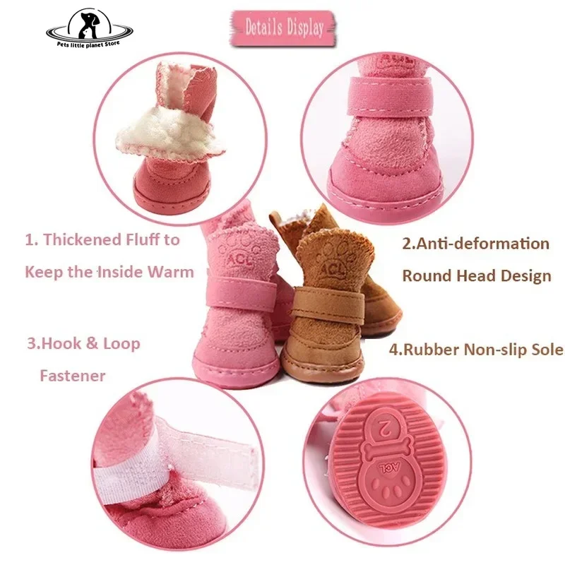 4Pcs/Set Non-slip Dog Snow Boots Cotton Snow Boots With Non-slip Latex soles Pet Teddy Chihuahua Shih Tzu для собак