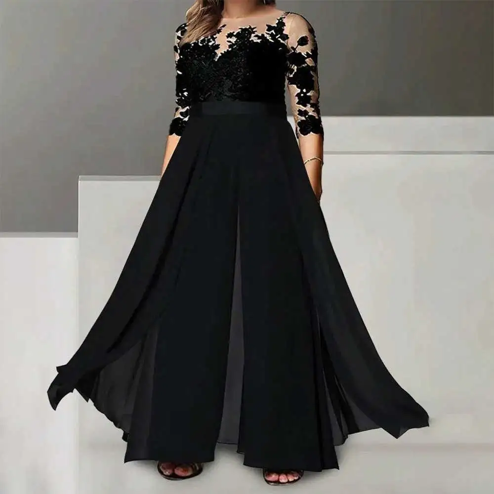 

Women's Fashionable Belted Pant Style Evening Dress with Delicate Applique Half Sleeve Prom Party Dress Bridesmaid's Dresses
