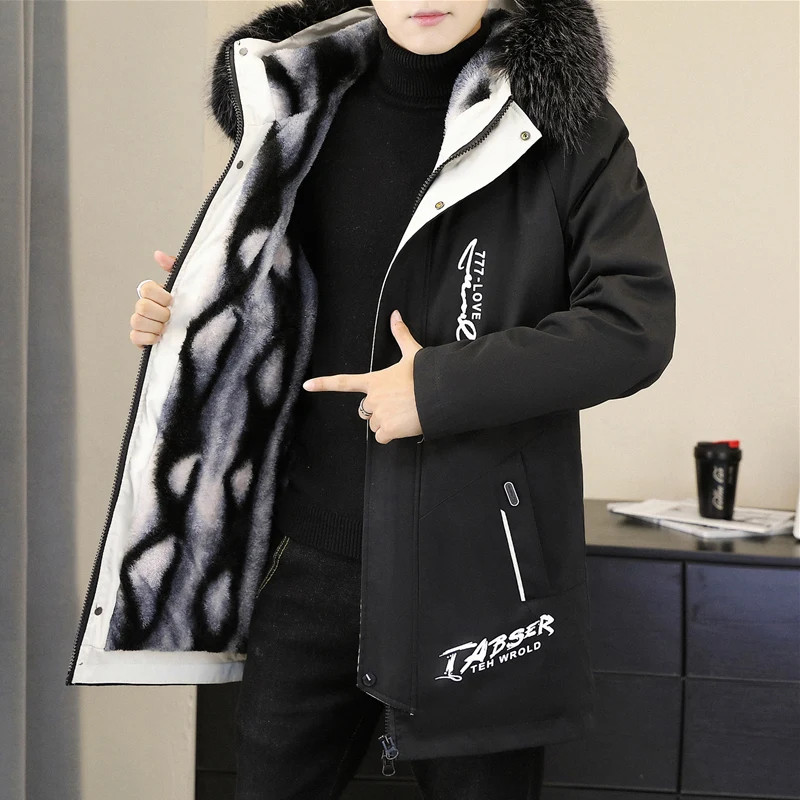 

Men's Mid-Length Thickened Warm down Cotton Jacket Winter Outerwear Coat Standard Fit Fashion Urban Style Casual Side Seam Po...