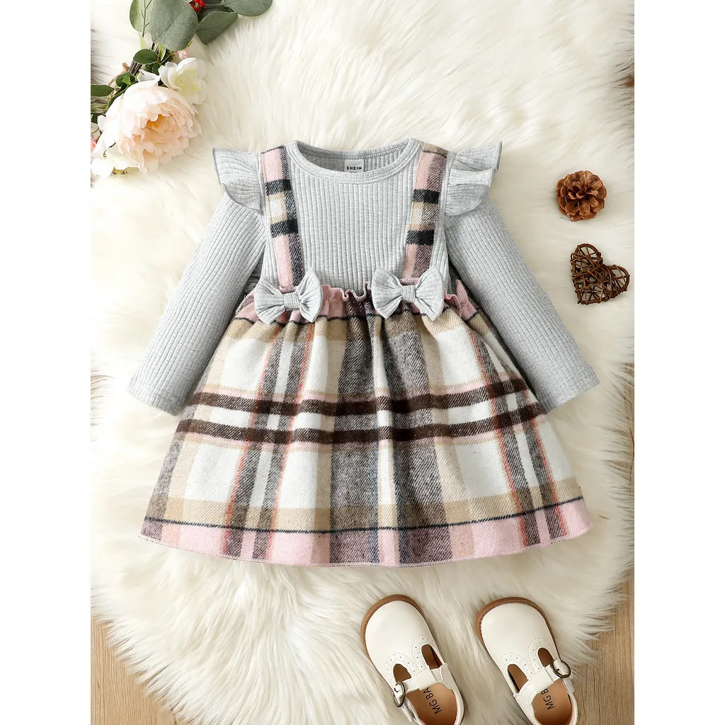 3-24 Months Baby Girl Dress Long Sleeved Checkered Dresses Spring&Autumn Clothing Fashion Birthday Dress for Toddler Girl