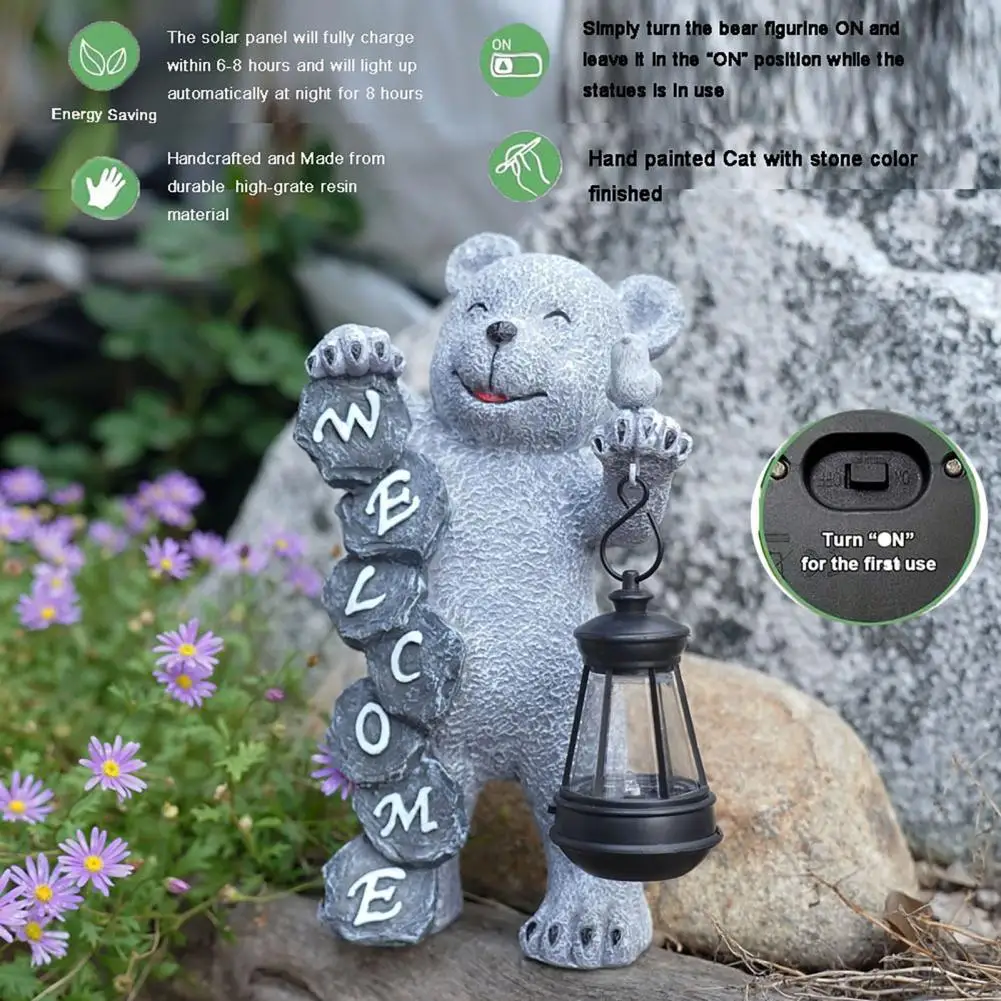 

Bear Statue for Yard Welcome Sign Bear Statue Solar Led Bear Statue for Garden Decor Resin Figurine Sculpture with for Lawn