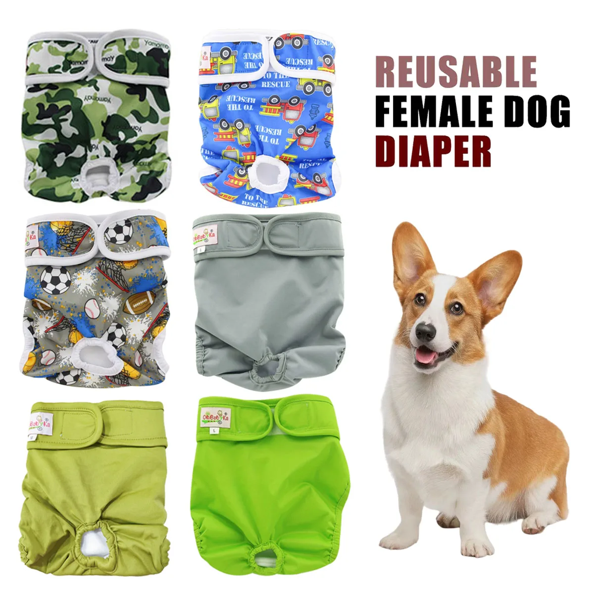 Cartoon Print Pet Female Dog Diaper Reusable Nappy Belly Band Wrap Pee Pant Washable Sanitary Shorts Panties for Puppy Training