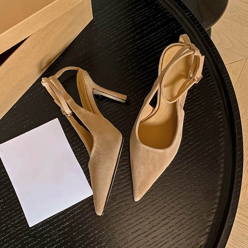 

Summer Sandals Women Thin Heel Shoes French Style Sexy Leopard Sandals Sheepsuede Party Pumps Apricot Dress Sandalias Size 42