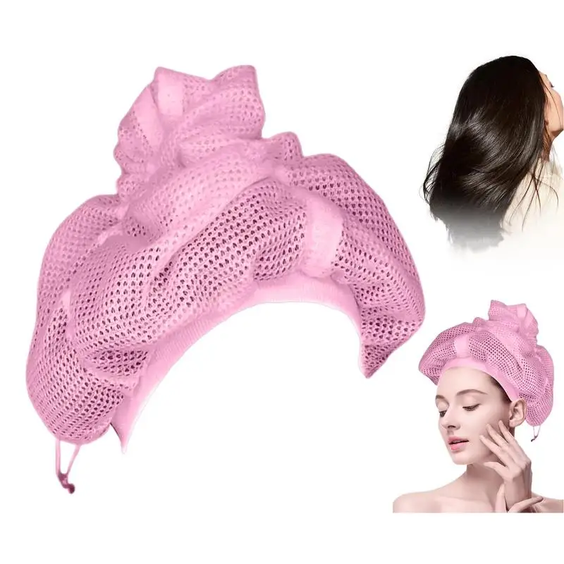 Quick Drying Hair Hats Adjustables Net Plopping Bonnets For Women Hairdressing Dry Curly Hair Caps Foldable Hair Drying Hat