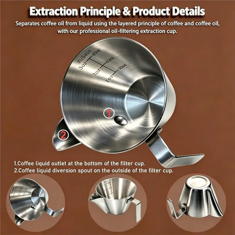 B08B-Coffee Filter Cup-Spesso-Removes 90% Coffee Oils 90Ml Stainless Steel(Silver) 304 Food Grade, 3.04 Oz Filter Basket Espress