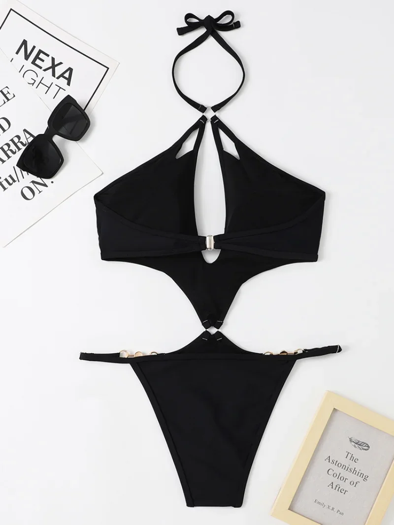 Sexy hollow cross swimsuit one piece bodysuits high waist halter bikinis bathing suit monokini swimwear women biquini