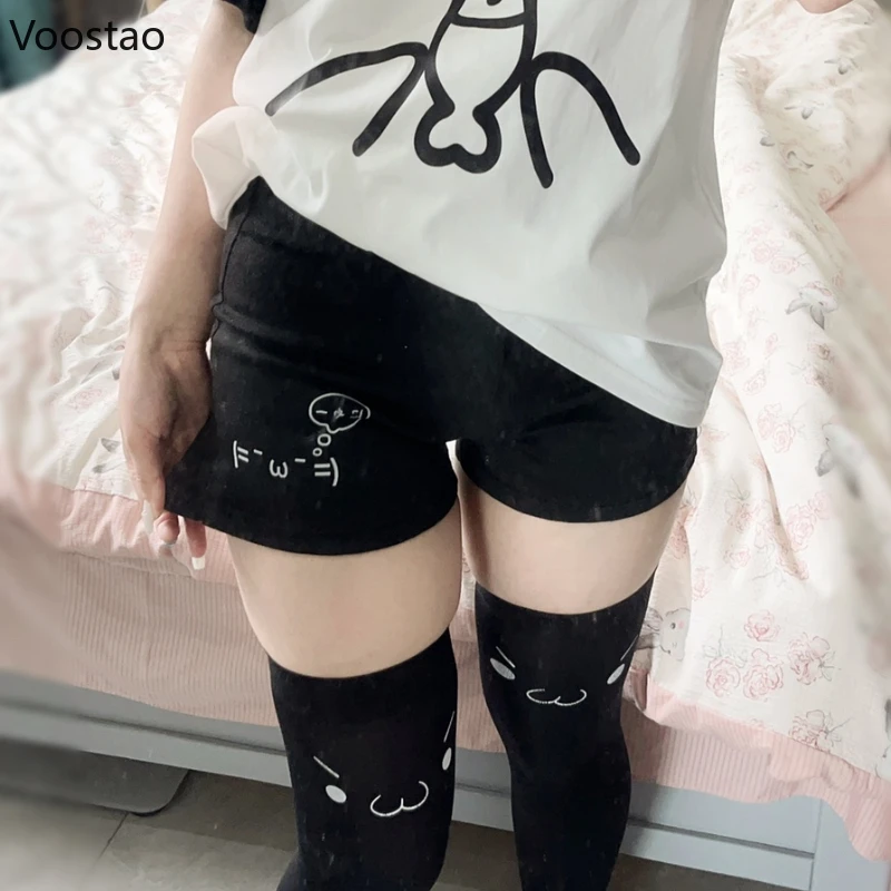 Japanese Harajuku Cotton Shorts Summer Women Casual Cute Print Black Short Pants Korean Girls Kawaii Fashion Y2k Bottoms 2024