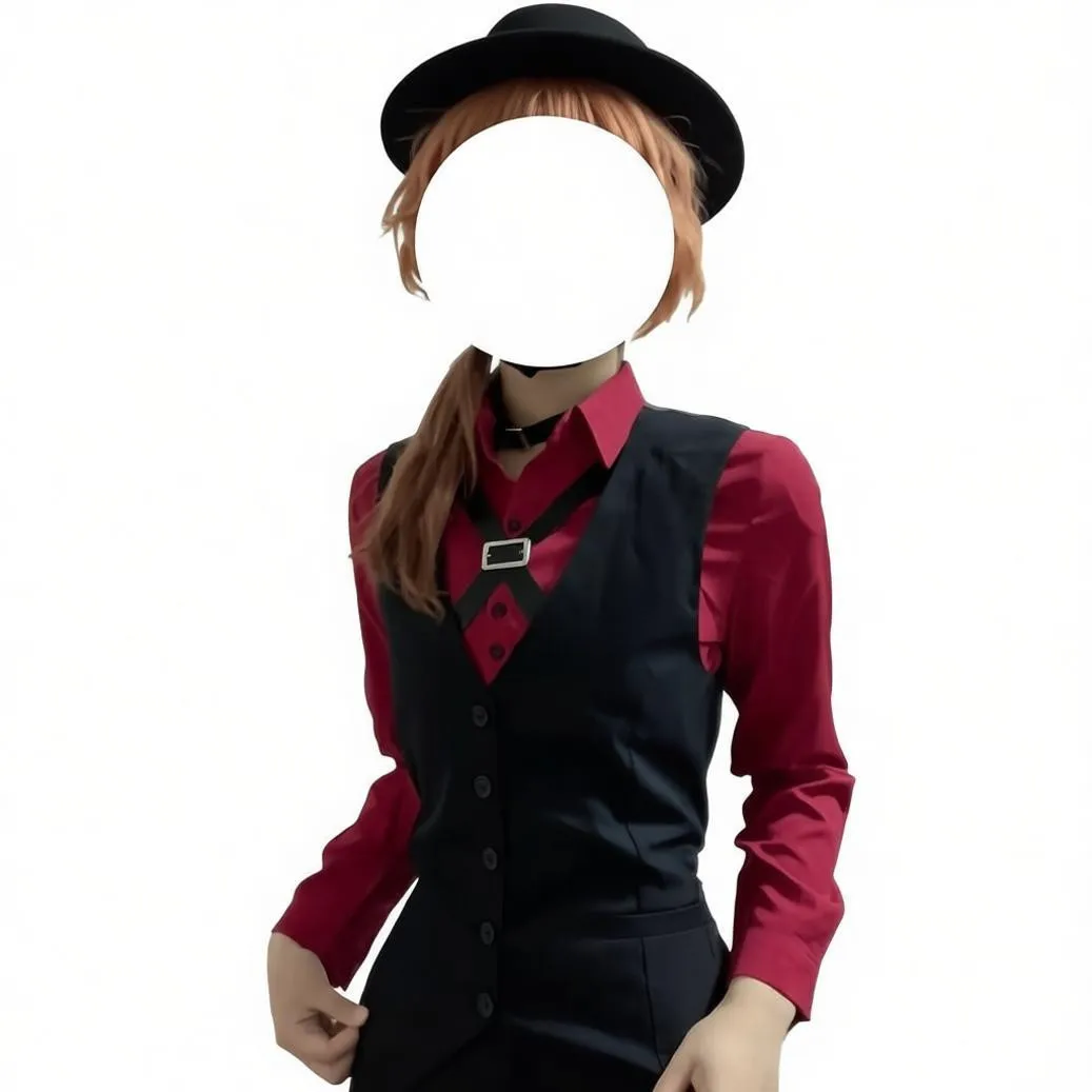 Anime Bungos Nakahara Chuuya Cosplay Costume Red Shirt Uniform Vest Hat Wig Nice Stitching cosplay outfits men Role play party view 5