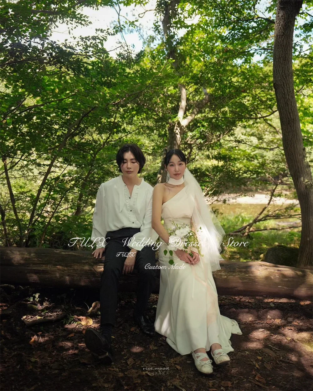 TULX-vestido de novia largo de un hombro, traje elegante de sirena con corsé en la espalda, hecho a medida, para sesión de fotos de boda y jardín, 2025