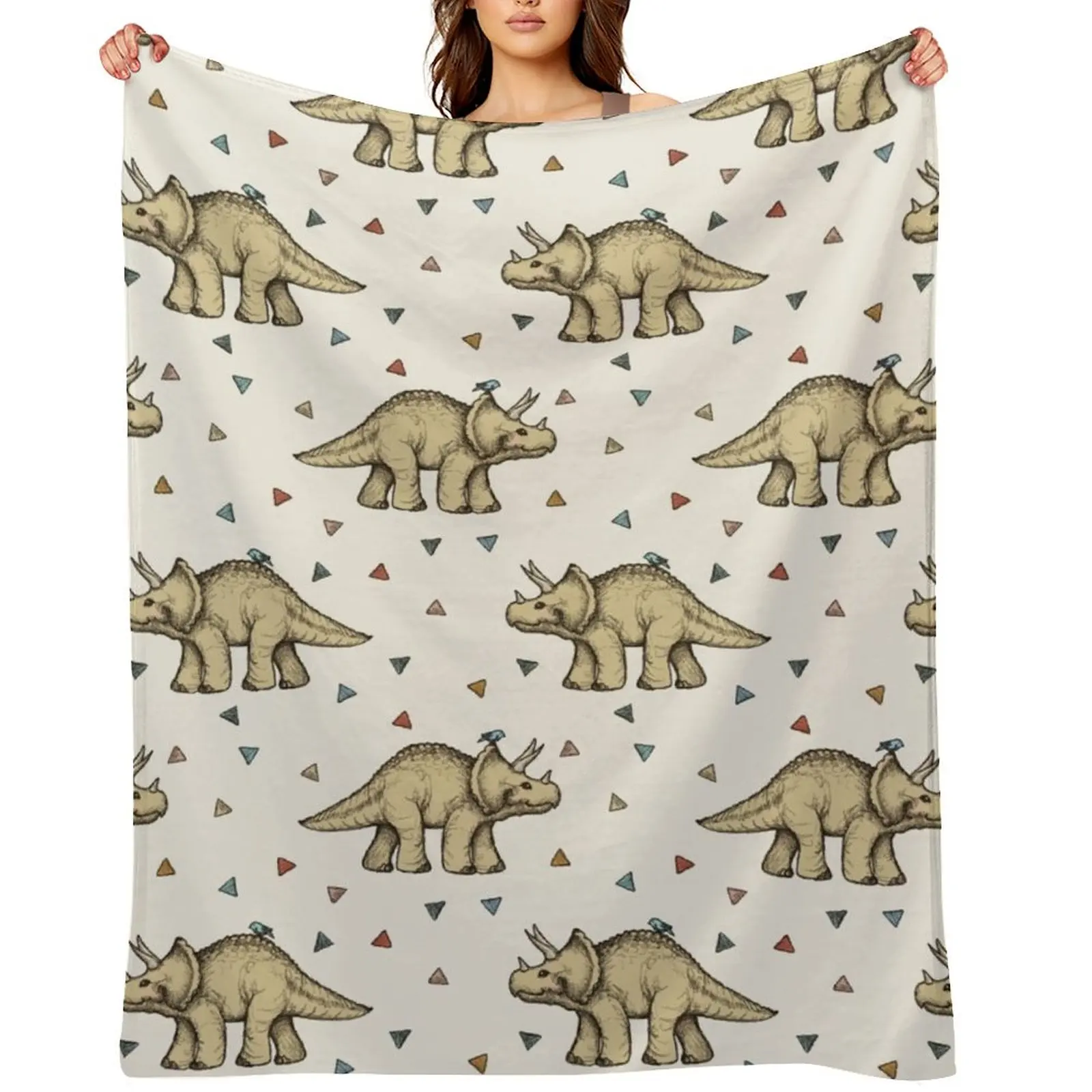

Triceratops & Triangles Throw Blanket Cute Plaid sofa bed Shaggy Furrys Blankets