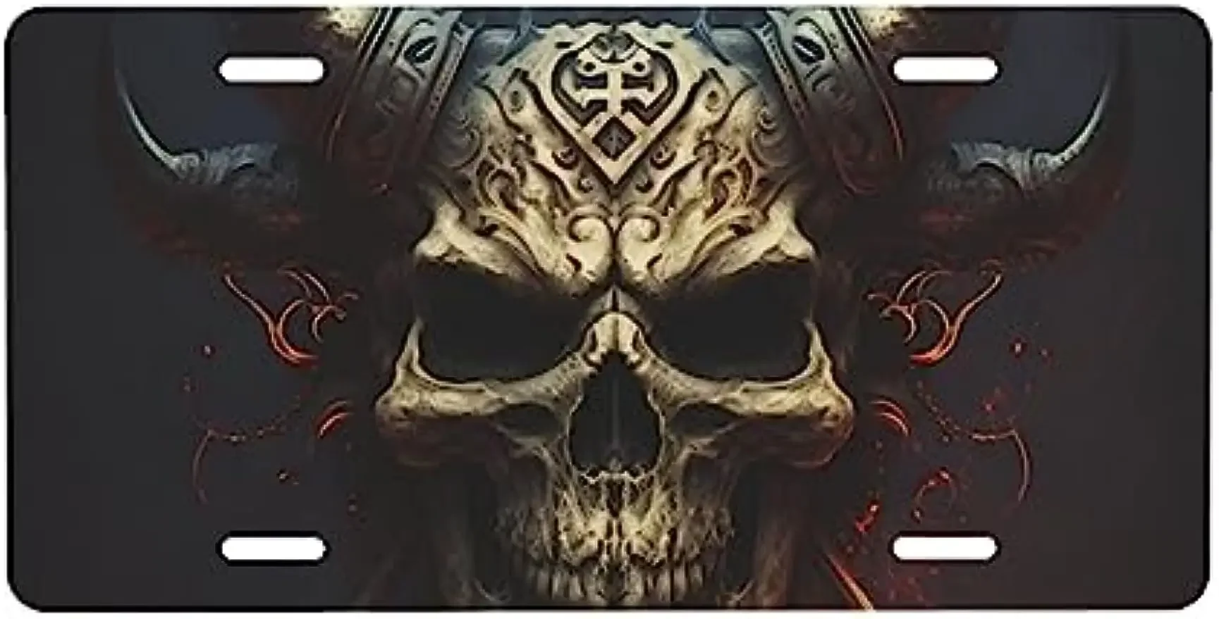 Satanic Skull Death Car Front License Plate Demon Car Plate Aluminum Novelty License Plate for US Vehicle Standard Men/Women