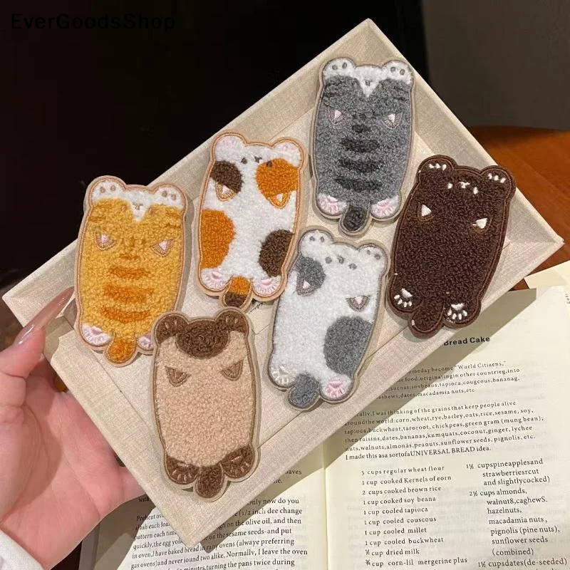 New1/6pcs Cute Crouching Cat Series Bangs Magic Paste Hair Sticker Women Hair Styling Tool