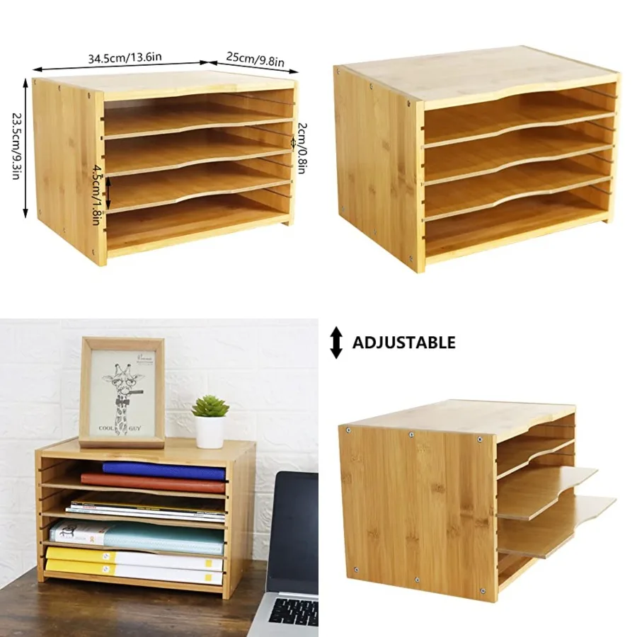 منظم الملفات مع 3 أرفف قابلة للتعديل، صينية رسائل المستندات الخيزران، فارز الملفات الورقية لسطح المكتب والمكتب والمنزل والدراسة #1