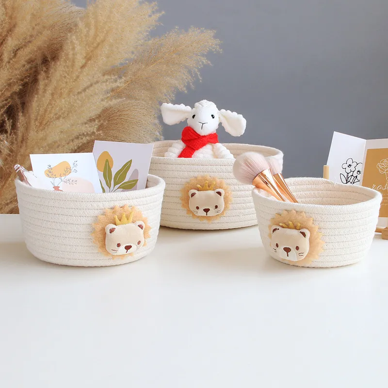 Mir de rangement tissé à la main avec animaux de dessin animé, boîte de rangement pour jouets pour enfants, paniers à linge pour la maison,