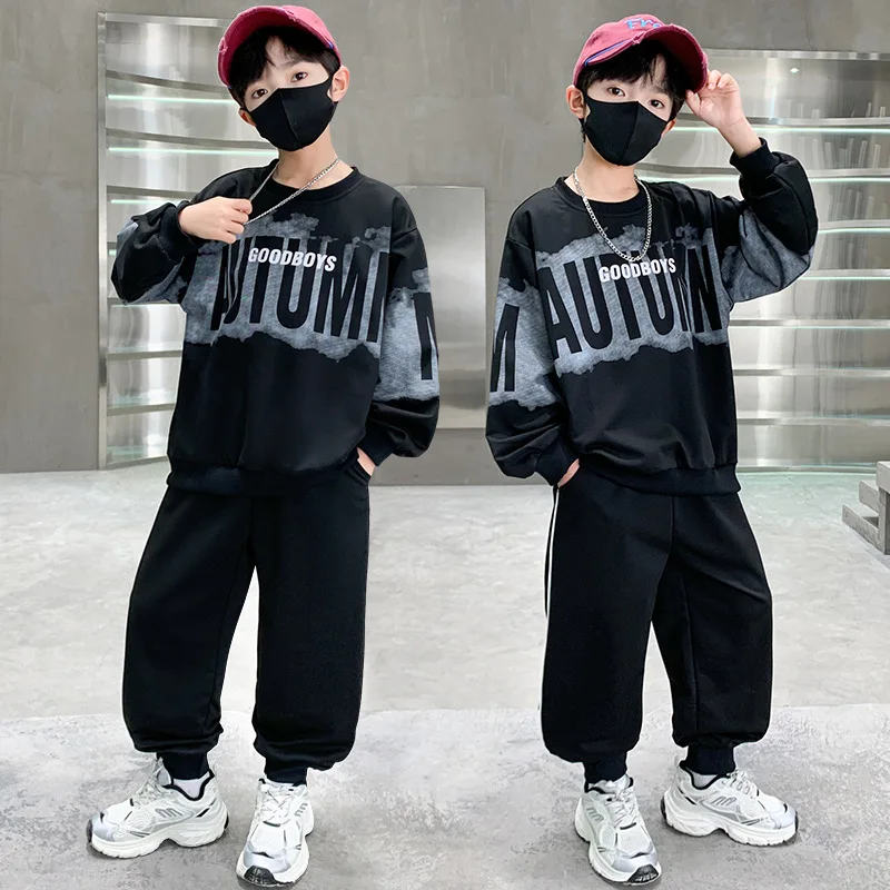 2026 autumn winter boys Teenager Cloth short Children letters Set t-shirt top + casual cuffed Pant tracksuit 4 8 10 12 14 year