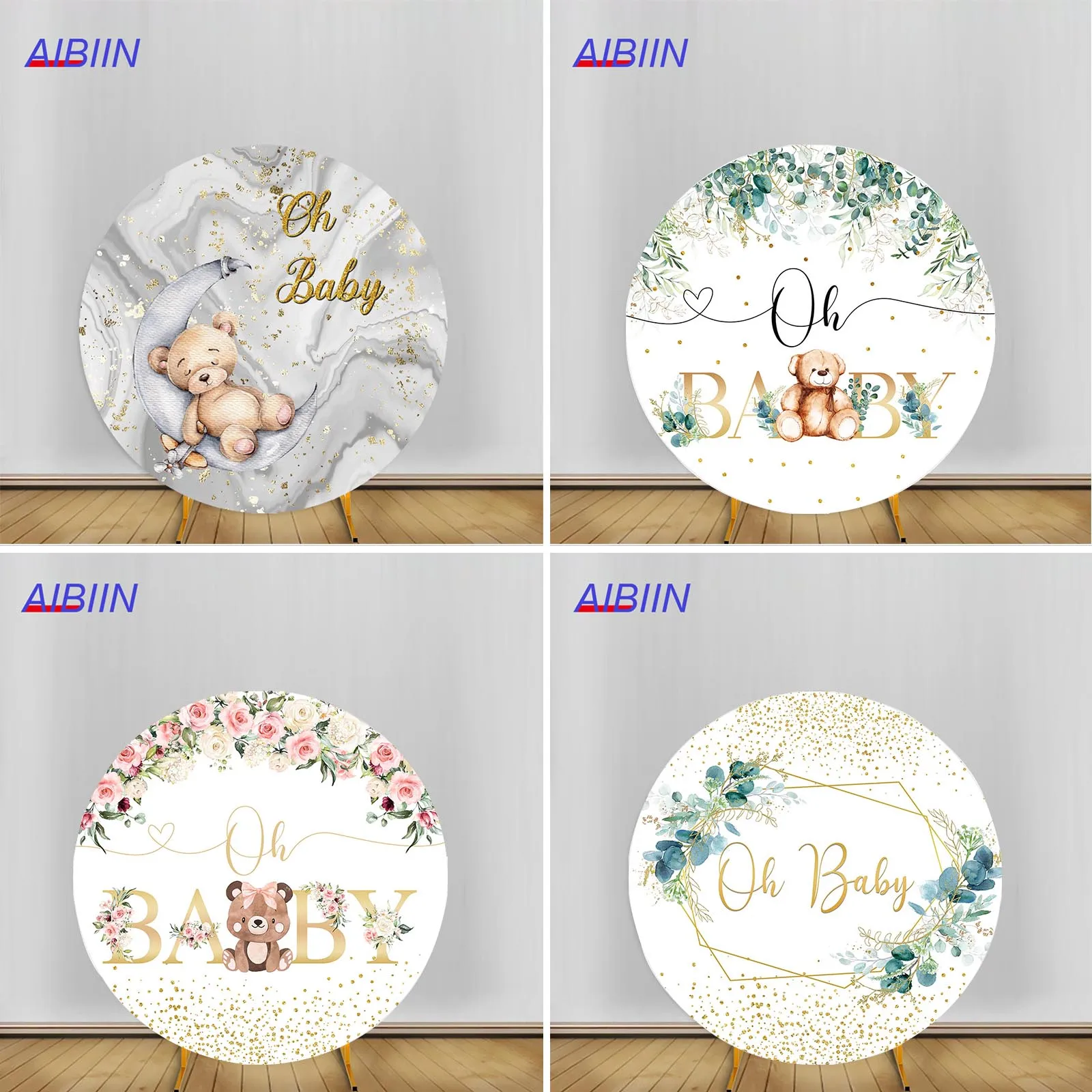 AIBIIN Round Arch Backdrop Cover Bear Baby Shower Party Decor Flower Boy Girl Photography Background Pregnant Portrait Photozone