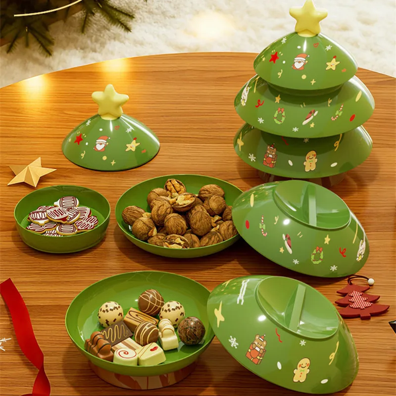 

3-слойная рождественская креативная рождественская елка в форме конфеты, закуски, орехи, сухие фрукты, пластиковая тарелка, посуда для закусок, миска, поднос для завтрака в час