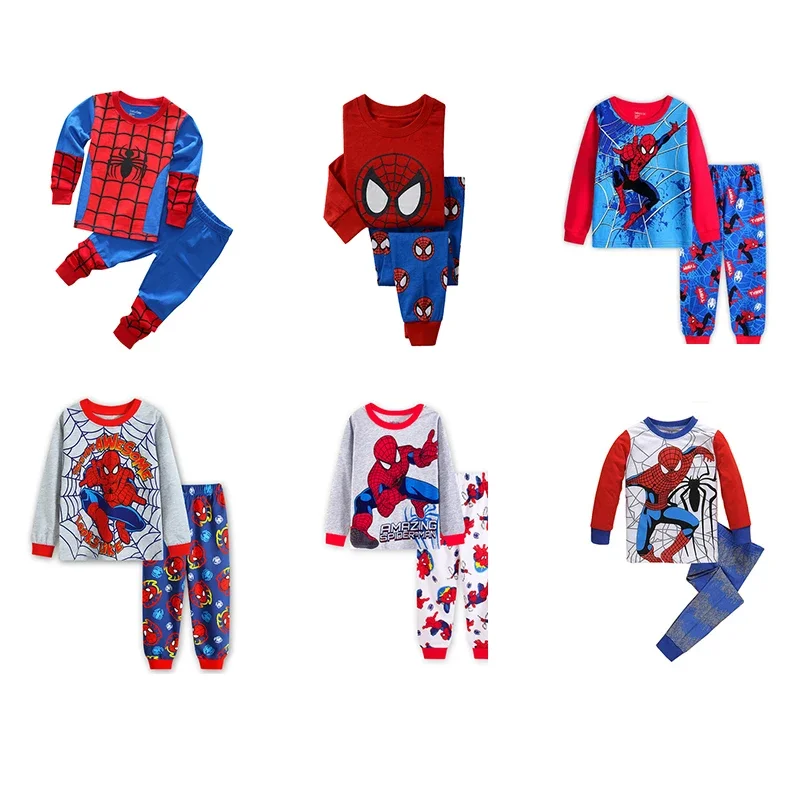 New Children's Pyjamas Spiderman Collection Set Kids Sleepers Sets Boys Girls Cartoon Long Sleeve Sleepwear 2-7T