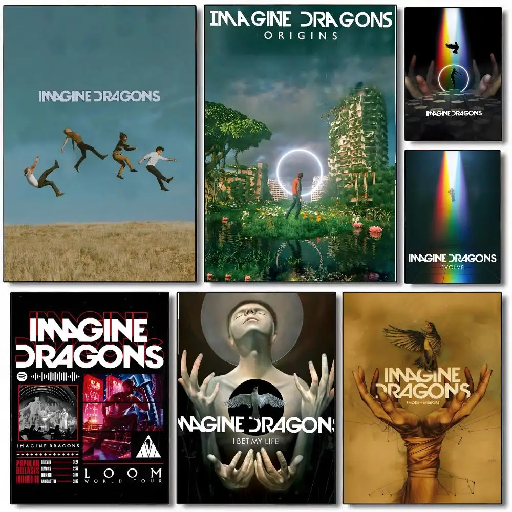 I-Imagine Dragons Poster Sticky Painting Prints Wall Art Waterproof Home Living Bed Room Bar Cafe Aesthetic Decor