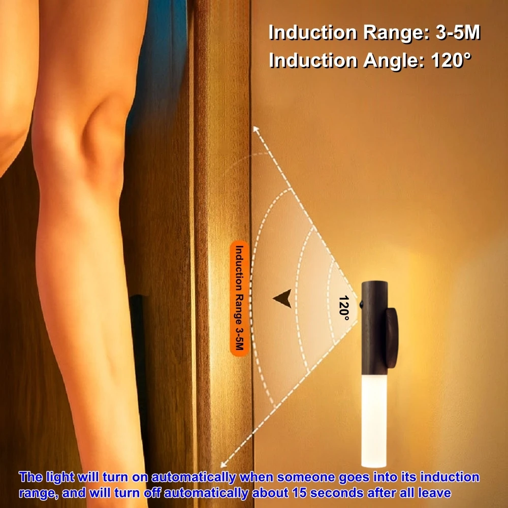 LED USB 야간 조명 자기 벽 램프 주방 캐비닛 옷장 모션 센서 라이트 홈 계단 룸 침대 옆 테이블 이동 램프