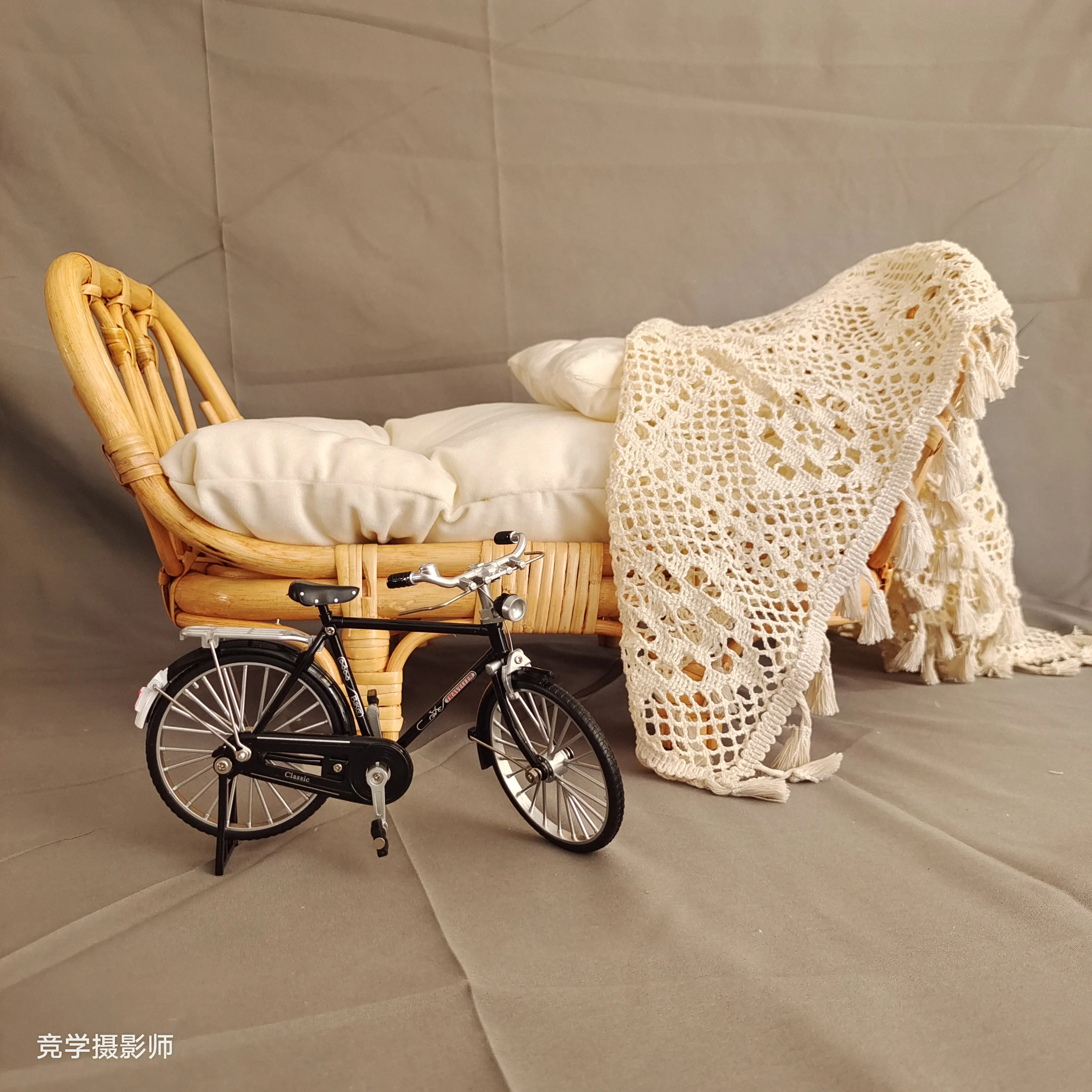 Newborn Photography Props Furniture Retro Rattan Round Basket Bebe Photo Accesories Recien Baby Girl Boy Posing Bed Background