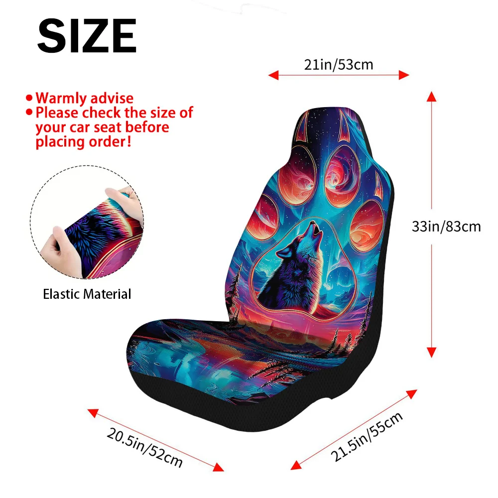 2pcs Wolf & Northern Lights Borealis Car Seat Covers Compatible For Single Front Seats, Fit Foldable Soft With Northern Lights D