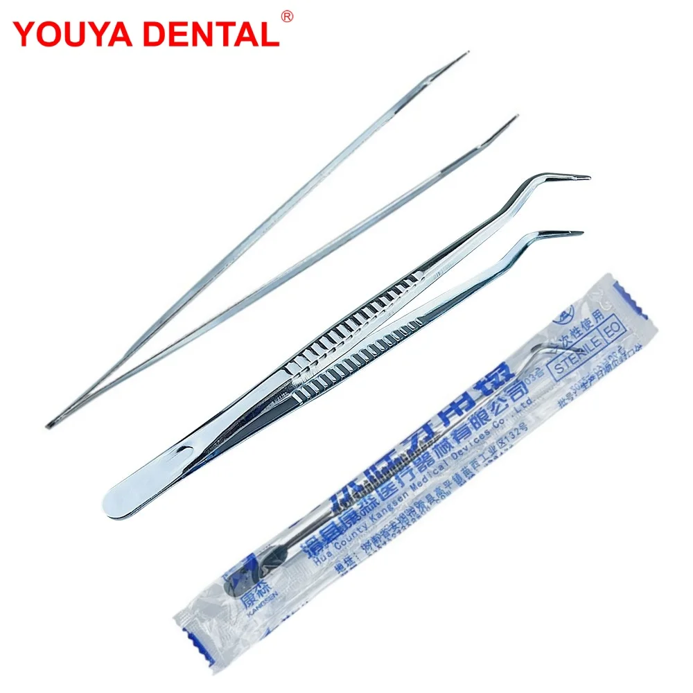 

100pcs/bag Disposable Dental Tweezers Stainless Steel Curved Forceps Clips Dentistry Medical Surgical Instruments Dentist Tools