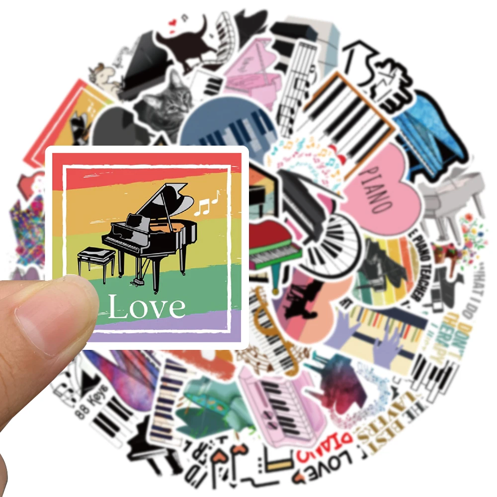 50pcs Colorful Piano Graffiti Sticker For Phone Guitar Piano Skateboard Laptop Concert Decorative Sticker Holiday Party Gift