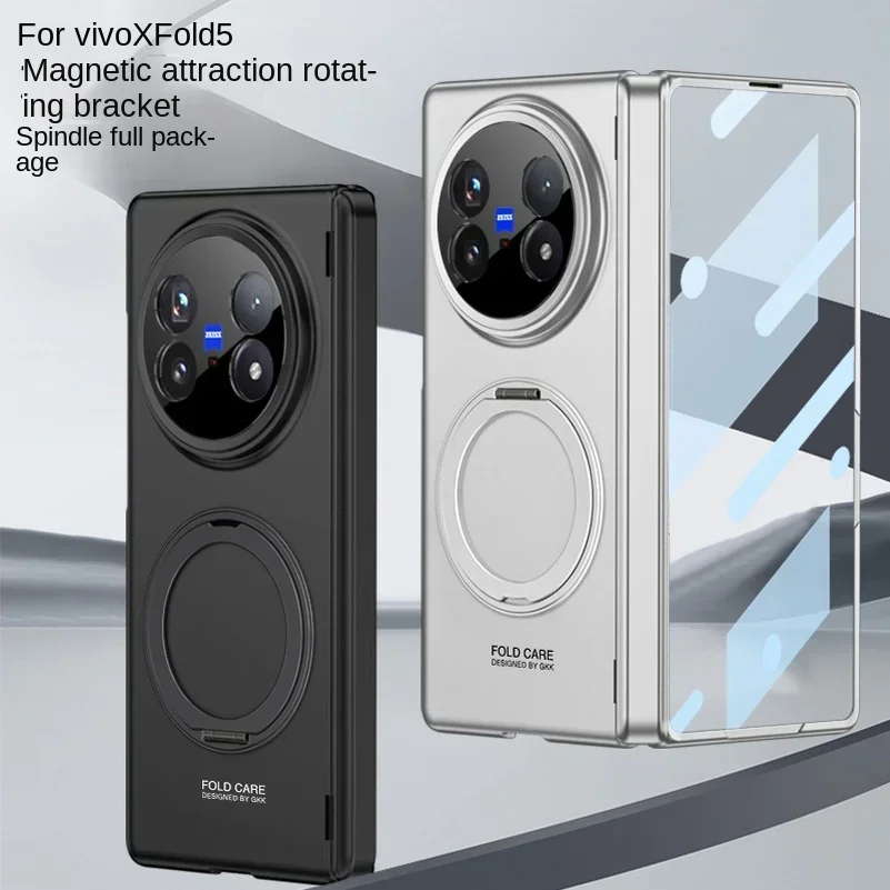 

for VIVO X Fold 5 fold5 Camera Protect Cover All-inclusive Hinge Metal Rotating Magnetic Ring Holder Glass Protector Phone Case