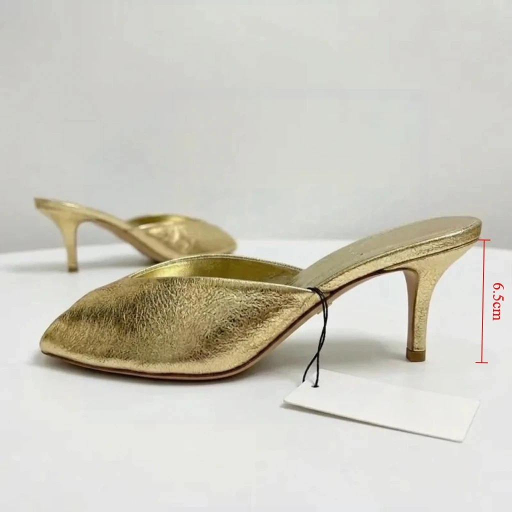 Women's Pumps Designer Gold Women Mules Sandals Luxury High Heels for Women Fashion Peep Toe Party Dress Shoe Summer Modern Shoe view 6