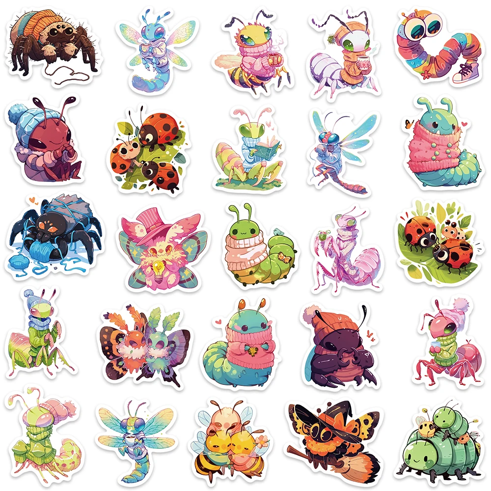 Pegatinas de dibujos animados de abeja, Araña, Mariquita e insectos para niños, equipaje, portátil, botella de agua, diario, teléfono, calcomanías