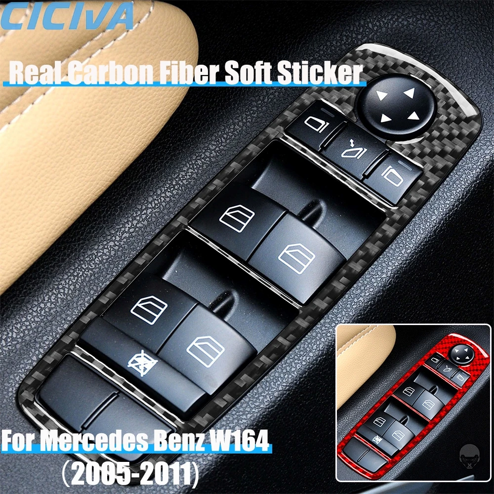 

Real Carbon Fiber Car Accessories Window Lift Button Frame Trim Cover Soft Sticker For Mercedes Benz M Class W164 2005-2011