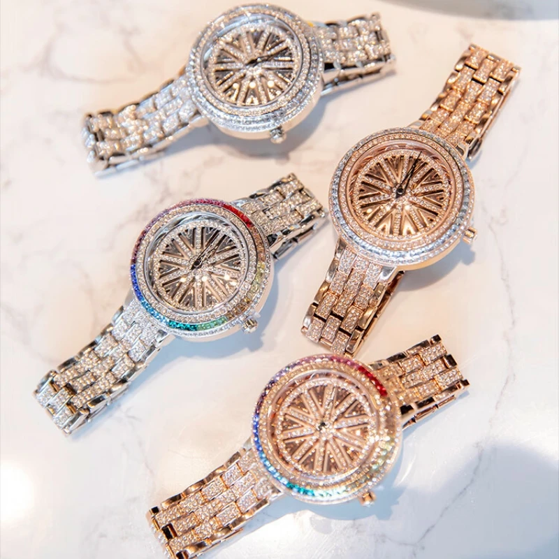 

Роскошные женские часы с красочными стразами, кварцевые часы с вращающимся циферблатом-снежинкой, водонепроницаемые часы для женщин, подарок на свидание