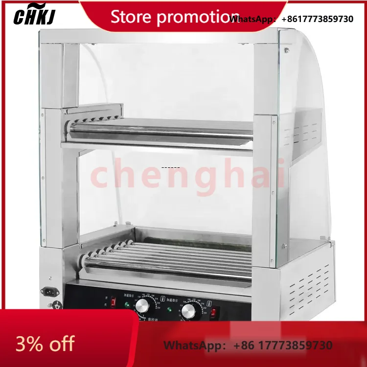 

CHKJ-2025NEWHot Sale Home Use 2Layer 14 Rollers Stainless Steel Sausage Roller Grill Machine Hot Dog Roller Machine With Glass C