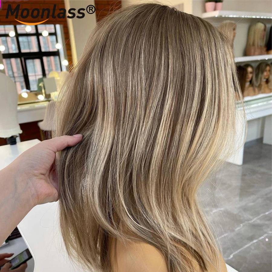 Highlight asch blonde gerade Perücken 13x4 transparente Spitze Front Perücken 180% Dichte kurze Bob vor gezupft brasilia nischen Remy Haar Perücken