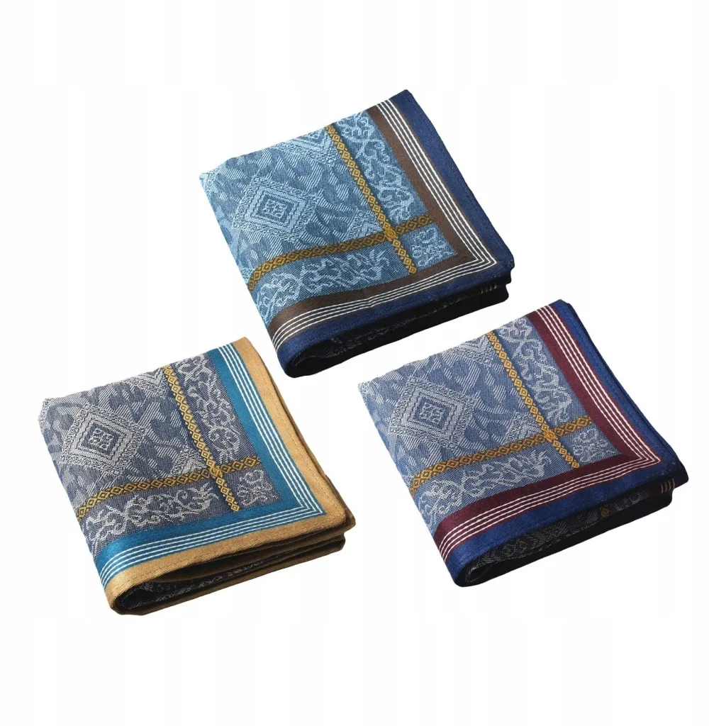 3PCS Classic British Style Cotton Handkerchiefs for Men Retro Paisley Jacquard Hankies Set for Groom Father Gift