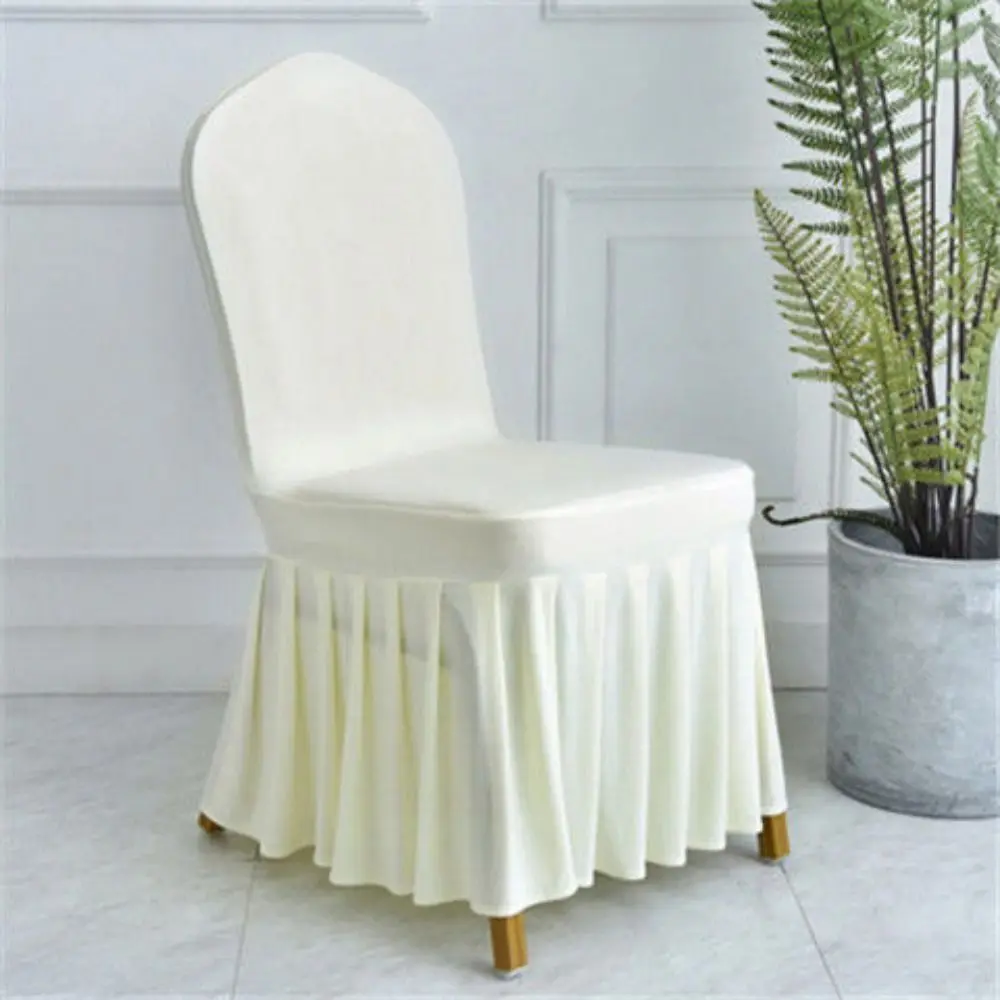 Pure Color Pleated Skirted Chair Cover Dustproof Full Wrap Seat Cover Removable Washable Elastic Chair Cover